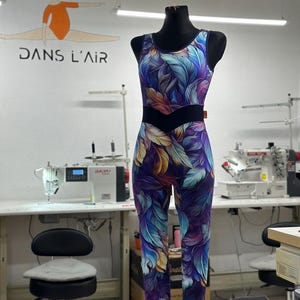 Wonder W purple rainbow feathers cotton costume, leotard, catsuit, jumpsuit, unitard, overalls for yoga, pilates, aerial gymnastics, dancing