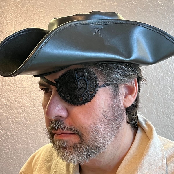 Freestanding Lace Pirate Eye Patch that you can see through for Halloween, costume party, or masquerade