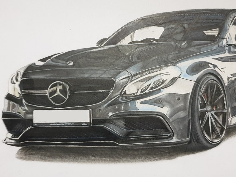  Mercedes  AMG C 63 S Wandbild Reproduktion Poster Zeichnung  