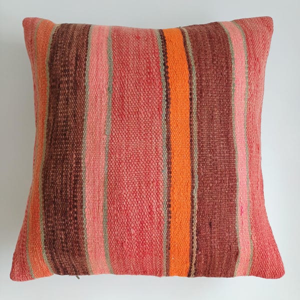 Funda de cojín de alfombra marroquí, cojín multicolor hecho a mano, almohada de alfombra bohemia, cojín decorativo, cojín de alfombra Kilim 20''x20'' / 50 x 50 cm