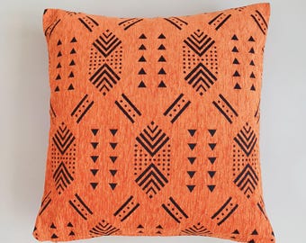 Moroccan Cushion Cover, Handmade Sun kissed Orange Brocade Velvet Throw Pillow, Boho Tribal Cushion, Scatter Cushion 20''x20'' / 50x50 CM