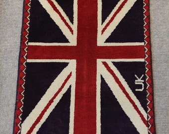 Handmade Handmade Union Jack Rug, Afghan Artisan Rug, Art Rug 76x57 CM