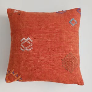 Moroccan Cactus Silk Cushion Cover, Handmade Moroccan Sabra Throw Pillow, Red Cushion, Scatter Cushion 16''x16'' / 40x40 CM