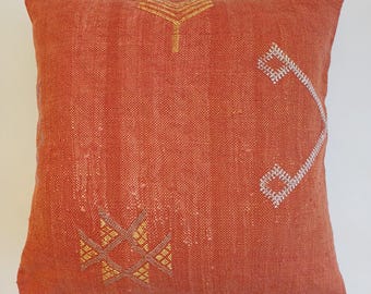 Moroccan Cactus Silk Cushion Cover, Handmade Red Orange Sabra Throw Pillow, Scatter Cushion 20''x20'' / 50x50 CM
