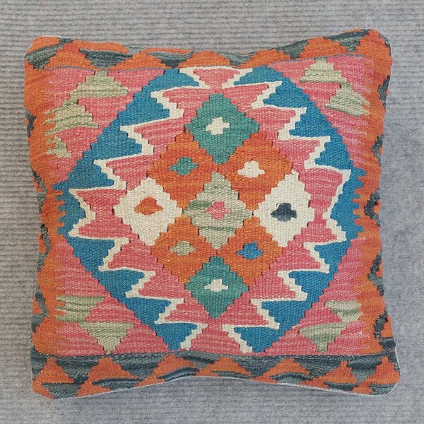 Classic Kilim Cushion Cover, Handwoven Artisan Afghan Turkish Aztec Decorative Wool Kilim Pillowcase 49x47 CM
