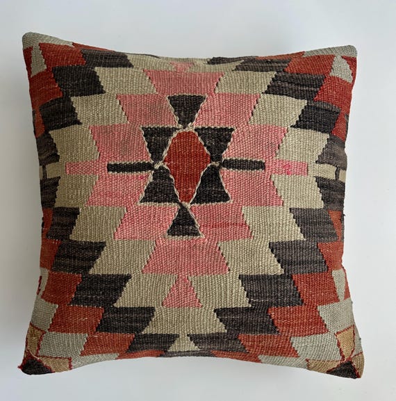 Handmade Cushion Cover, Multicoloured Turkish Rug Cushion, Boho Rug Pillow,  Decorative Throw Pillow, Kilim Rug Cushion 20''x20''