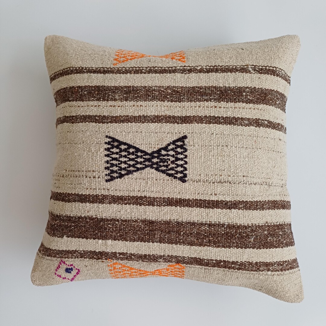 Handmade Cushion Cover, Multicolour Striped Turkish Rug Pillow, Persian ...