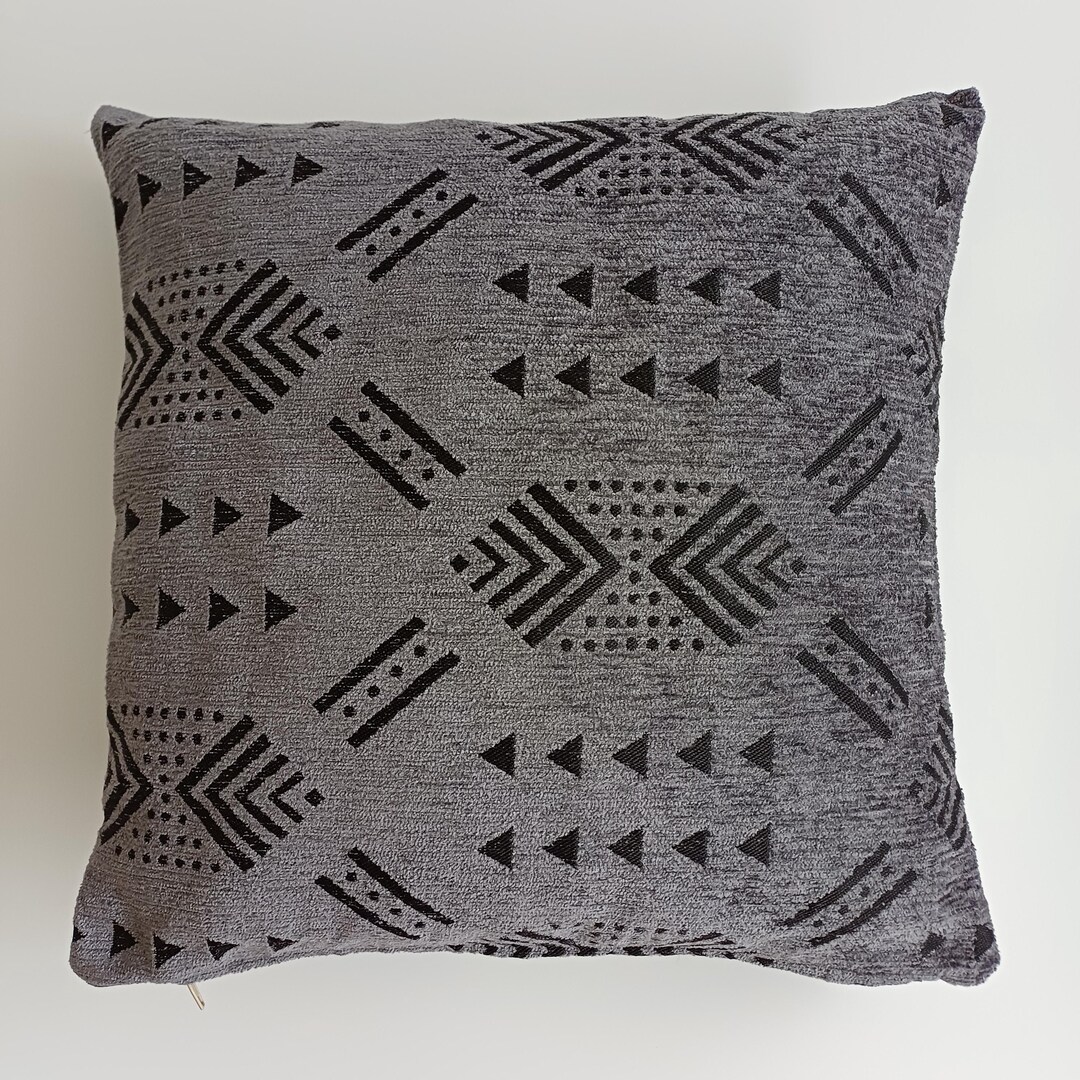 Moroccan Velvet Cushion Cover, Handmade Brocade Velvet Charcoal Pillow ...