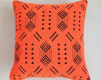 Fodera per cuscino marocchina, cuscino decorativo in velluto broccato arancione terracotta fatto a mano, cuscino tribale boho, cuscino decorativo 20''x20'' / 50 x 50 cm