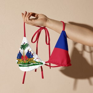 Haiti String Bikini Top, Coat of Arms, Flag, Summer, Swimwear, Caribbean, Bathing suit, Vacation, Carnival