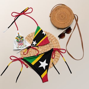 St. Kitts & Nevis String Bikini, Coat of Arms, Flag, Summer, Swimwear, Caribbean, Bathing suit
