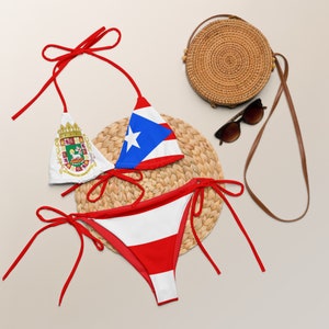 Puerto Rico String Bikini, Coat of Arms, Flag, Summer, Swimwear, Caribbean, Bathing suit, PR