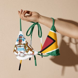 Guyana String Bikini Top, Coat of Arms, Flag, Summer, Swimwear, Caribbean, Bathing suit, Vacation