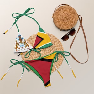 Guyana String Bikini, Coat of Arms, Flag, Summer, Swimwear, Caribbean, Guyanese, Bathing suit