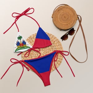 Haiti String Bikini, Coat of Arms, Flag, Summer, Swimwear, Caribbean, Bathing suit, Haitian, Zoe