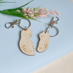 Personalized Couples Keychain Set Interlocking Cat Keychain Custom Valentines Day Gift