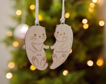 Otter Ornaments Set of 2 Personalized Ornament Custom Otter Ornament with Names