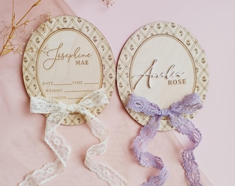 Letrero personalizado para anuncio de nacimiento de bebé, letrero floral para niña en la guardería, letrero para el nacimiento del bebé, letrero con el nombre del recién nacido, placa con el nombre del hospital.