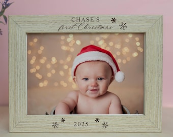 Cadre photo pour le premier Noël de bébé, cadre photo personnalisé gravé, cadeau souvenir des fêtes de fin d'année pour les nouveaux parents