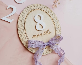 Hitos mensuales personalizados para bebés, hitos grabados para bebés, marcadores de hitos mensuales, tarjetas de hitos de madera, letrero para fotos de bebés