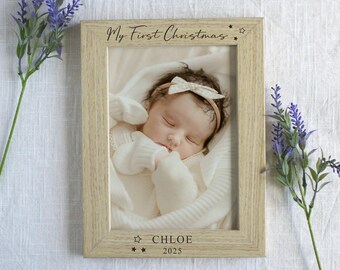 Cadre pour le premier Noël de bébé, cadre photo gravé personnalisé, cadeau de Noël pour bébé, premier souvenir de vacances pour les parents et la famille