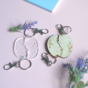 Personalized Couples Keychain Set Interlocking Cat Keychain Custom Valentines Day Gift