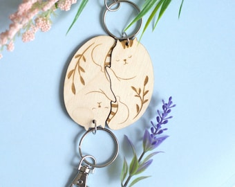 Personalized Couples Keychain Set Interlocking Cat Keychain Custom Valentines Day Gift