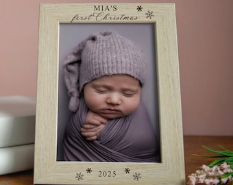 Cadre pour le premier Noël de bébé, cadre photo gravé personnalisé, cadeau de Noël pour bébé, premier souvenir de vacances pour les parents et la famille