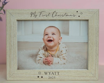 Cadre photo pour le premier Noël de bébé, cadre photo personnalisé gravé, cadeau souvenir des fêtes de fin d'année pour les nouveaux parents