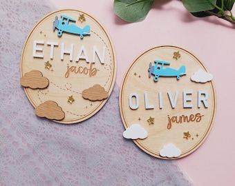 Plane Baby Name Birth Announcement Sign, Custom Nursery Baby Boy Sign, Baby Birth Stat, Newborn Baby Name Sign, Hospital Name Plaque