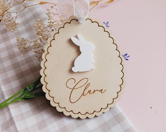 Etiqueta personalizada para cesta de Pascua, etiqueta de Pascua con vieira, etiquetas con nombre personalizadas para cestas de regalo de Pascua, etiqueta de conejito con nombre, etiqueta de madera