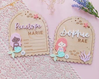 Mermaid Newborn Name Sign, Newborn Birth Announcement, Nursery Baby Girl Name, Baby Birth Stat, Birth Announcement, Hospital Baby Name Sign