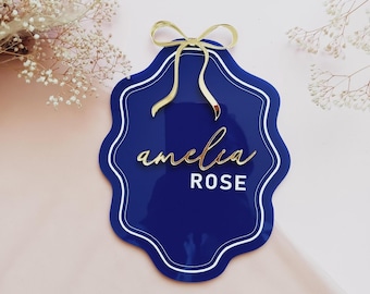 Letrero personalizado para anuncio de nacimiento de bebé, letrero retro ondulado para bebé, letrero con el nombre del recién nacido, decoración para guardería, placa con el nombre del hospital