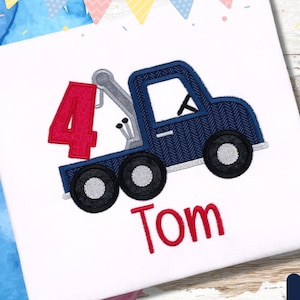 Tow Truck Birthday Shirt, Embroidered, Transportation Party, Applique Number, Personalized, Car, Gifts for Kids