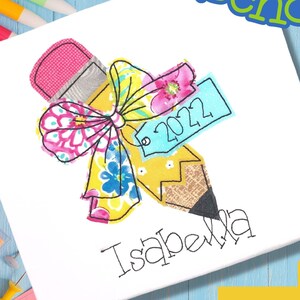 Back to School Pencil Shirt Yellow Bow, Embroidered, 1st Day of School, Personalized Girls Shirt, Pencil Shirt, Gifts for Kids