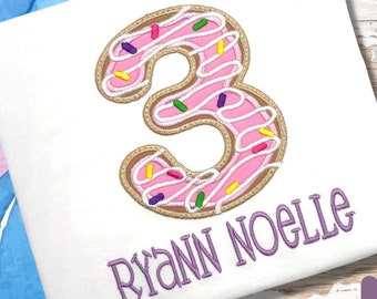 Pink Doughnut Birthday Shirt, Embroidered, Personalized, Doughnut Party, Donut with Sprinkles, Number, Gifts for Kids