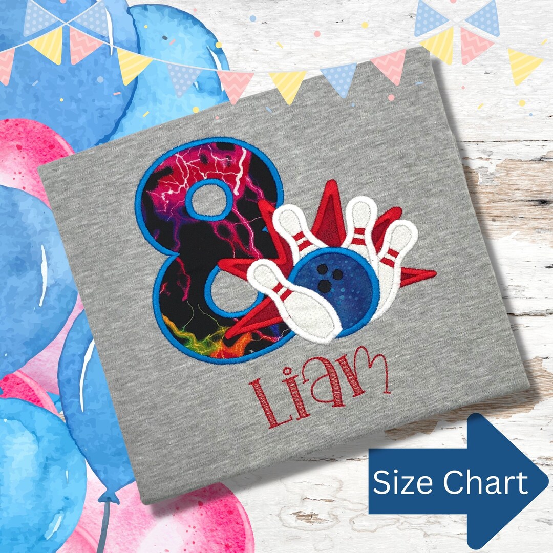 Bowling Birthday Shirt, Red, Embroidered Shirt, Bowling Party, Number
