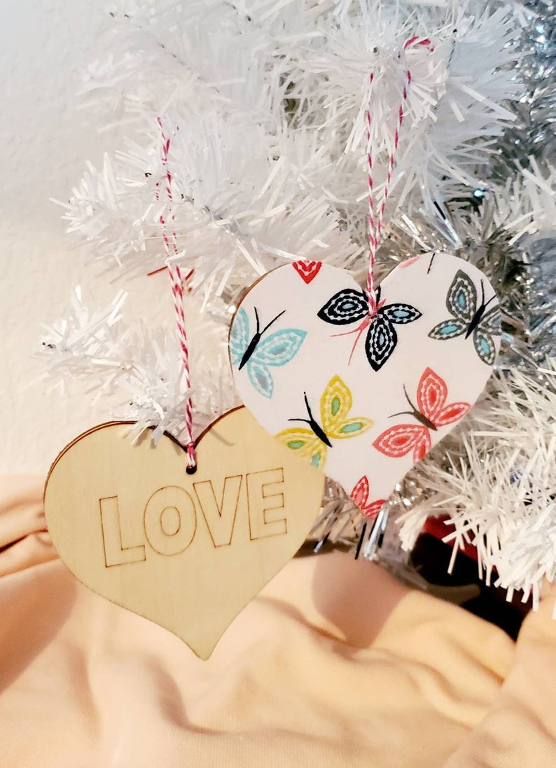 Butterfly love heart ornaments -spring-tree valentines decorations-natural-farmhouse style-rustic-animals-wood-classrooms 4