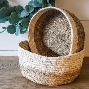 Beautiful Boho Pair of Sea Grass Rope Baskets image 1