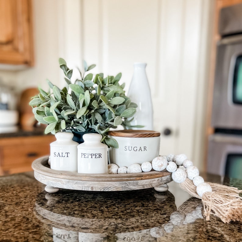 Round Farmhouse Tray, wood centerpiece for table, coffee table tray 