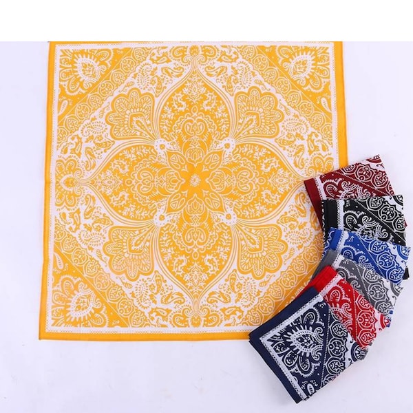 Soft Cotton Bandana. Multipurpose, Unisex Bandanas. Headwraps. Headband. Head Scarf. Face Mask. Kaleidoscope Monochromatic Print.