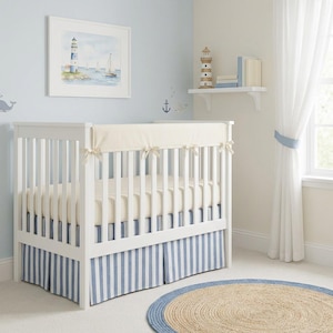 Custom Linen Blend Crib Skirt | Baby Bed Skirt | Neutral Nursery Bedding | Handmade Crib Skirt | Multiple Colors Available | Nautical Theme