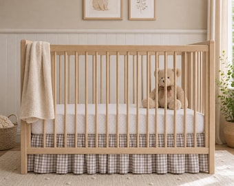 Gingham Krippe Rock | Kinderbett Rock | Baby Mädchen Kinderzimmer Bettwäsche | Handgemachte Krippe Rock | Mehrere Farben erhältlich | Rüschen Rock