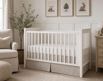 Gingham Krippe Rock | Kinderbett Rock | Neutral Kinderzimmer Bettwäsche | Handgemachte Krippe Rock | Mehrere Farben erhältlich
