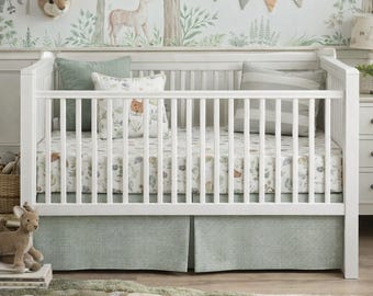 Gingham Krippe Rock | Neutrale Kinderzimmerbettwäsche, maßgeschneiderte Baumwoll-Leinen-Mischung