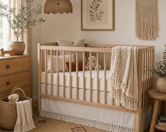 Boho Krippenrock mit Makramee Borte | Bio-Baumwolle Babybettwäsche