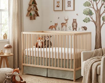 Gingham Krippe Rock | Neutrale Kinderzimmerbettwäsche, maßgeschneiderte Baumwoll-Leinen-Mischung