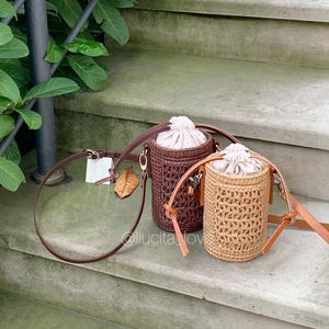 Beautiful Raffia Mini Bag, Crochet Cellphone Crossbody, Boho Straw Purse, Handmade Bucket Bag, Small Summer Bag, Gift for Her