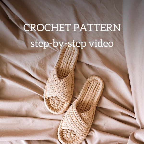 Criss Cross Slippers Crochet Tutorial, step-by-step video masterclass, t-shirt yarn slippers PDF pattern, crochet pattern, masterclass DIY