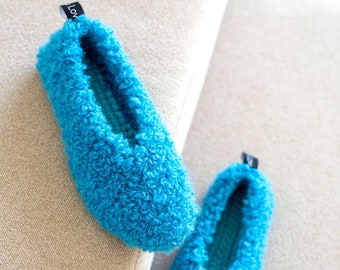 Ballerines en boucle au crochet - Chaussons ballerines en mohair effet fourrure - Ballerines turquoises Ballerines pour intérieur et extérieur 38-38,5